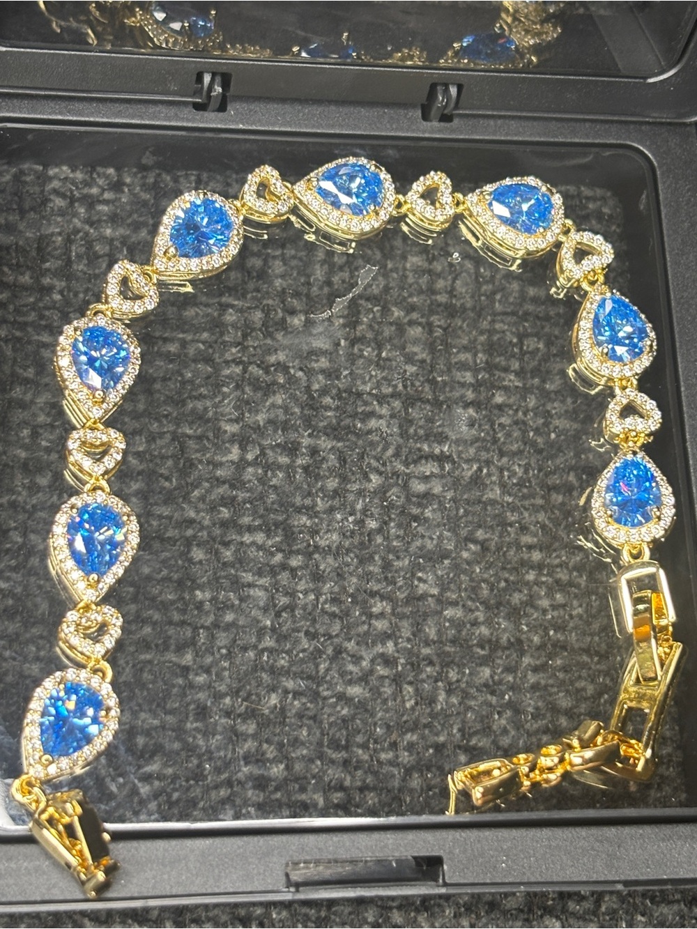Gold Bracelet with Blue Teardrop Stones - Women Jewelry